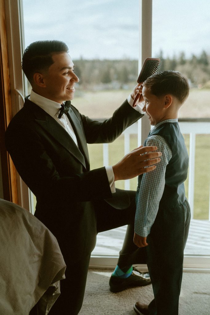 groom getting ready With a little kid