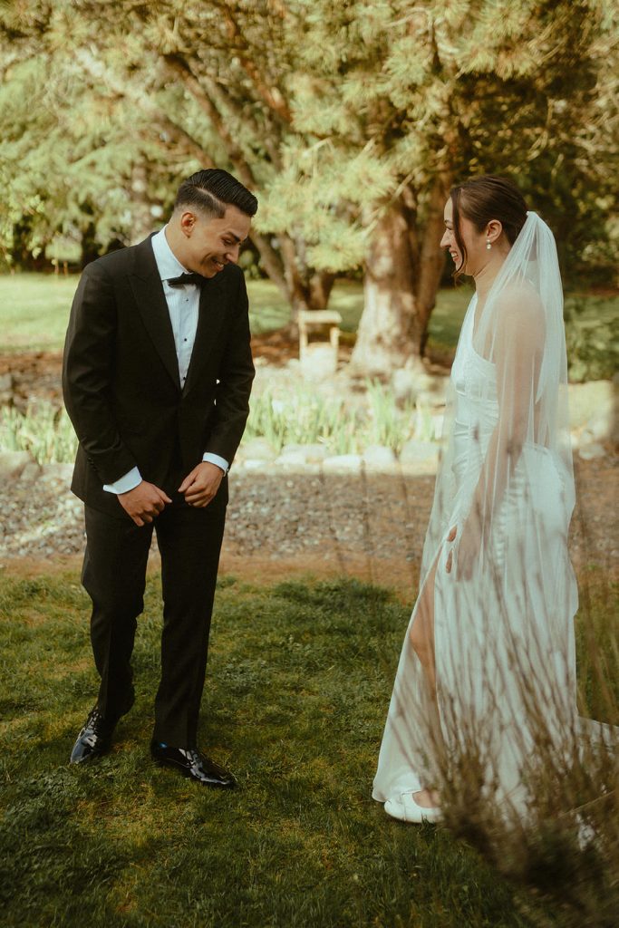 groom turns around and sees his bride for the first time